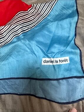 Vintage 70’s Daniel La Foret Exclusively Paris ~Blue &Red Lightweight Silk Scarf